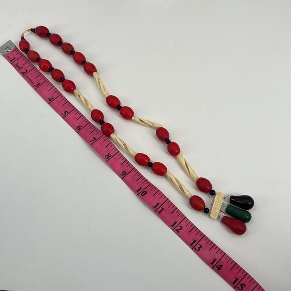 Vintage acrylic and bone tribal chunky colorful beaded 24 inch necklace - Picture 4 of 5